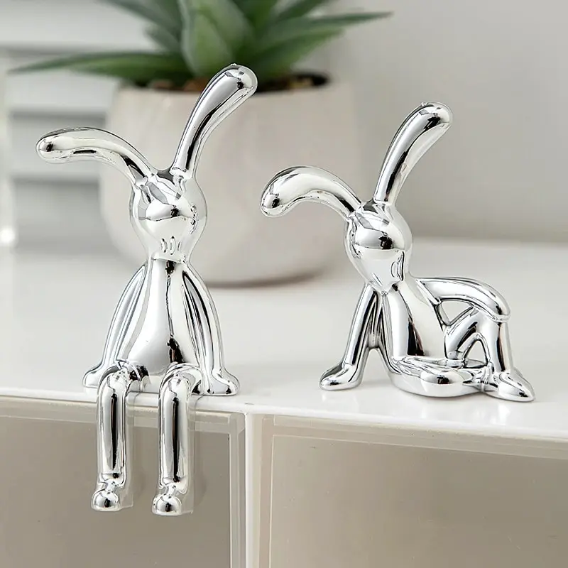 2 pezzi di coniglio a orecchie lunghe doppia statua accessori decorativi per cartoni animati soggiorno camera da letto decorazione per auto ornamento decorativo per desktop
