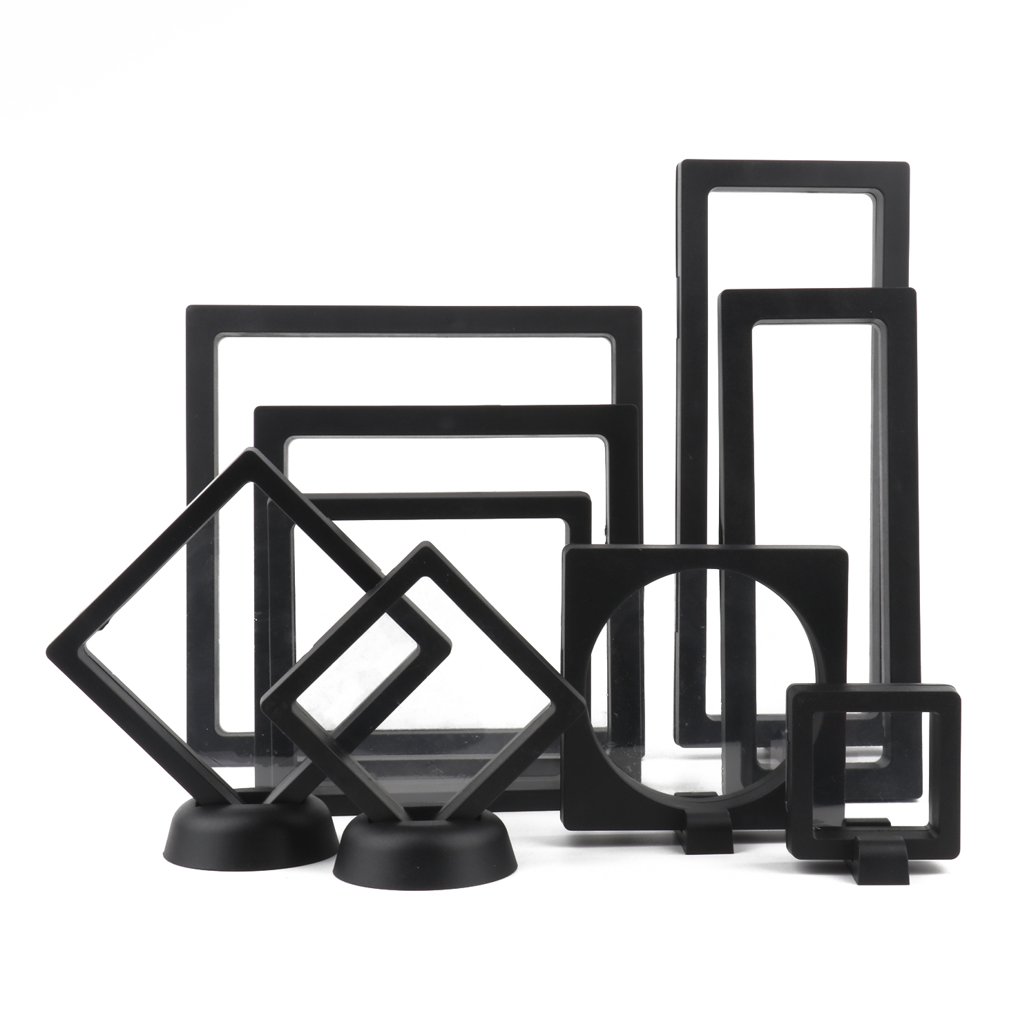 Black 3D Free Stand Suspension Floating Case Frame Membrane Display For Jewelry Storage Ring Earrings Necklace Accessories Box