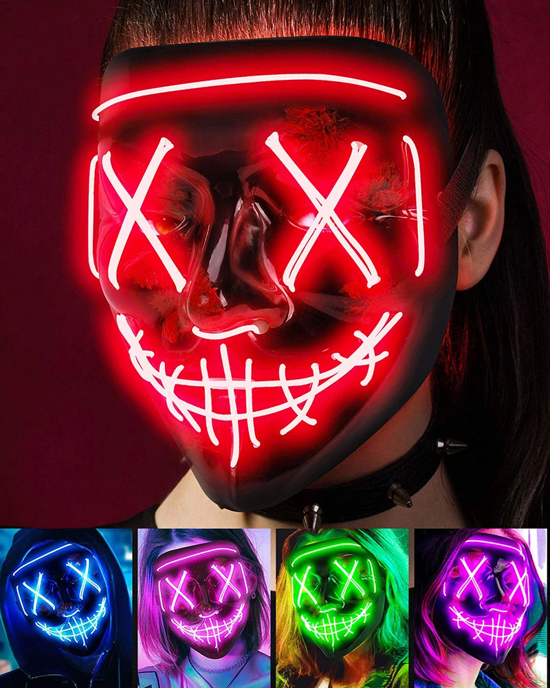 ฮาโลวีนนีออน LED Purge หน้ากาก Carnival PARTY หน้ากาก Light Luminous In The Dark ตลกคอสเพลย์เทศกาลเครื่องแต่งกายเด็กของขวัญของเล่น