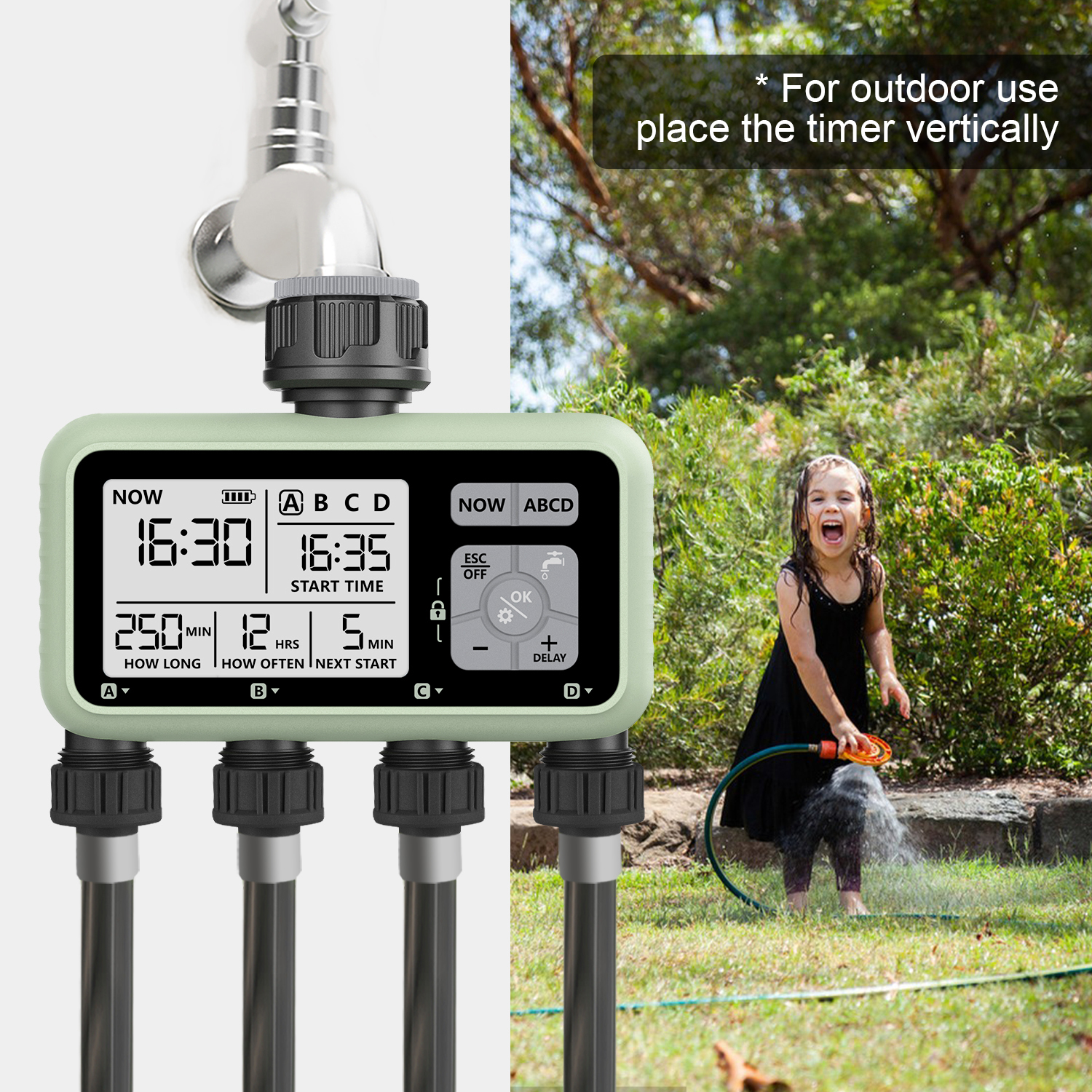 Reswat Timer per l'acqua a 4 uscite Irrigatori multifunzionali Adattamento multi calibro Installazione conveniente Attrezzi da giardino per giovani