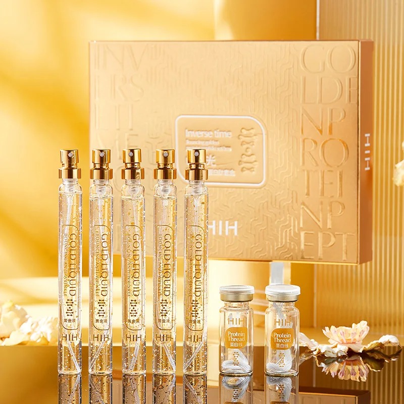 Essência Facial Proteína Peptídeo Ouro Soro Fio De Seda, Anti-Envelhecimento, Pele Reafirmante, Fios de Levantamento, Colágeno, Solúvel