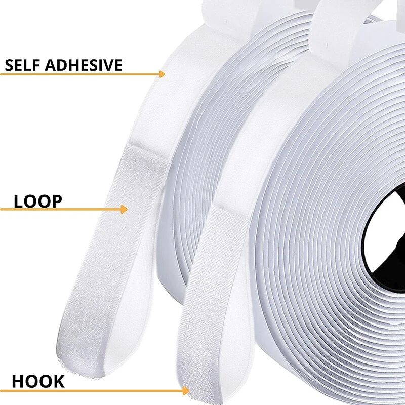 Tiras de gancho y bucle de sujeción autoadhesivas fuertes de 1/2/5M con pegamento cintas de montaje de doble cara para manualidades DIY 20-50mm blanco