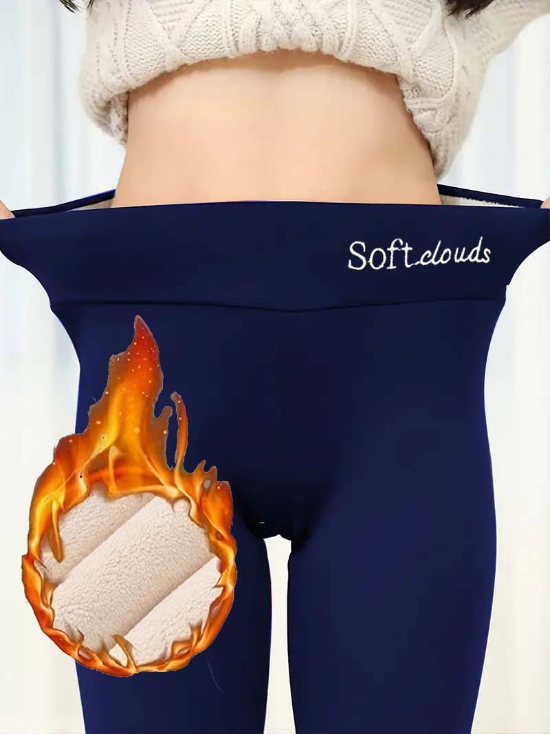 Pluszowe podszyte ciepłe i przytulne legginsy Sherpa dla kobiet - Jednokolorowe, obcisłe długie spodnie z wysokim stanem, idealne do sportów zimowych, fitness,