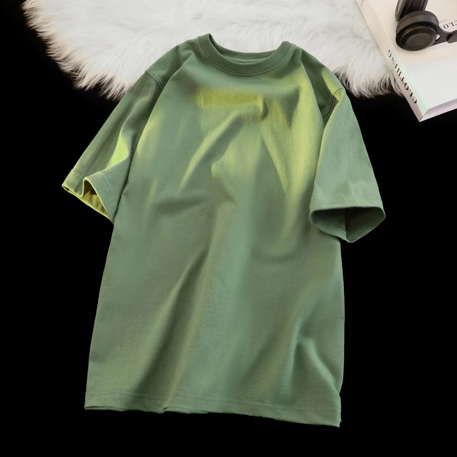 Heavyweight Pure Cotton Short Sleeve T-Shirt Tianqing Color Summer Loose Fit Unisex Basic Sle Comfortable Breathable Casual...