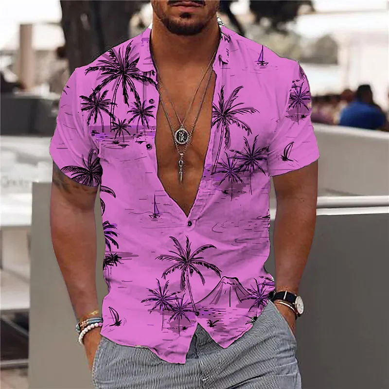2024 Coconut Treeเสื้อสําหรับชาย 3dพิมพ์ชายเสื้อฮาวายชายหาด 5xlแขนสั้นแฟชั่นTops Teeเสื้อชายเสื้อCamisa