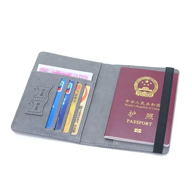 Capa de couro para passaporte com faixa elástica, porta-passaporte de viagem, carteira para homens e mulheres, passaporte, cartão, documento