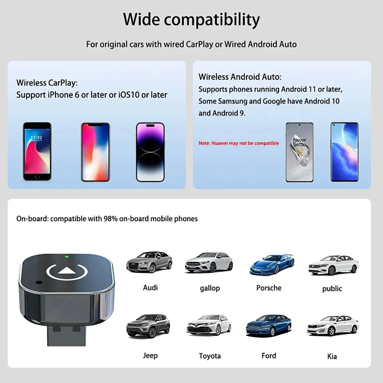 Pionray 2-in-1 Wireless CarPlay & Android Auto Adapter – AI Smart Box for All Cars – Universal Compatibility with Seamless Wirel