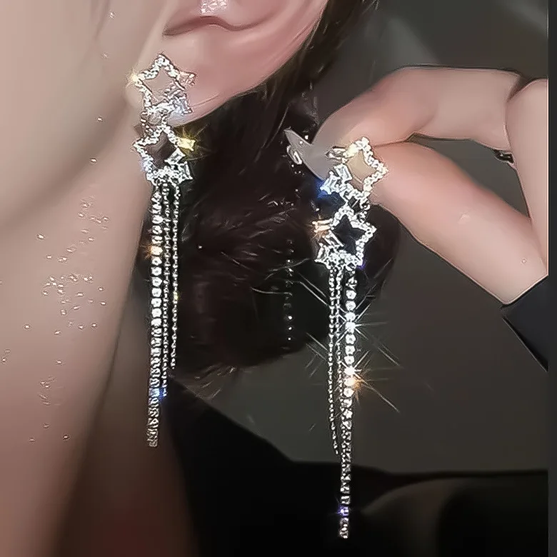 2024 nuovi semplici stelle orecchini con nappa per le donne fascino coreano delicato lucido strass orecchino di goccia gioielli regalo di nozze di moda