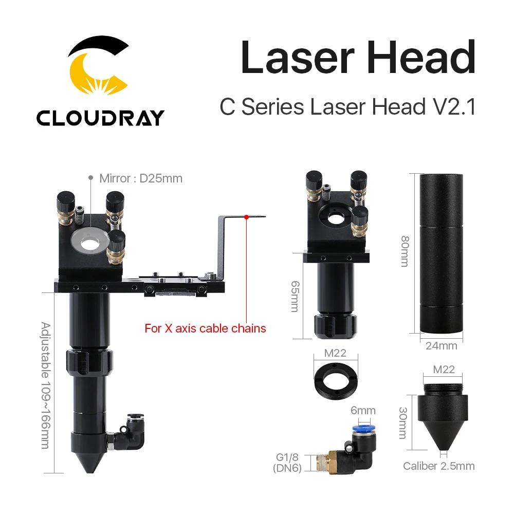 Cloudray C Series CO2เลเซอร์ Dia.18 FL38.1 & Dia.20 FL50.8/63.5/101.6มม.สำหรับเลเซอร์แกะสลักตัด (สีดำ)