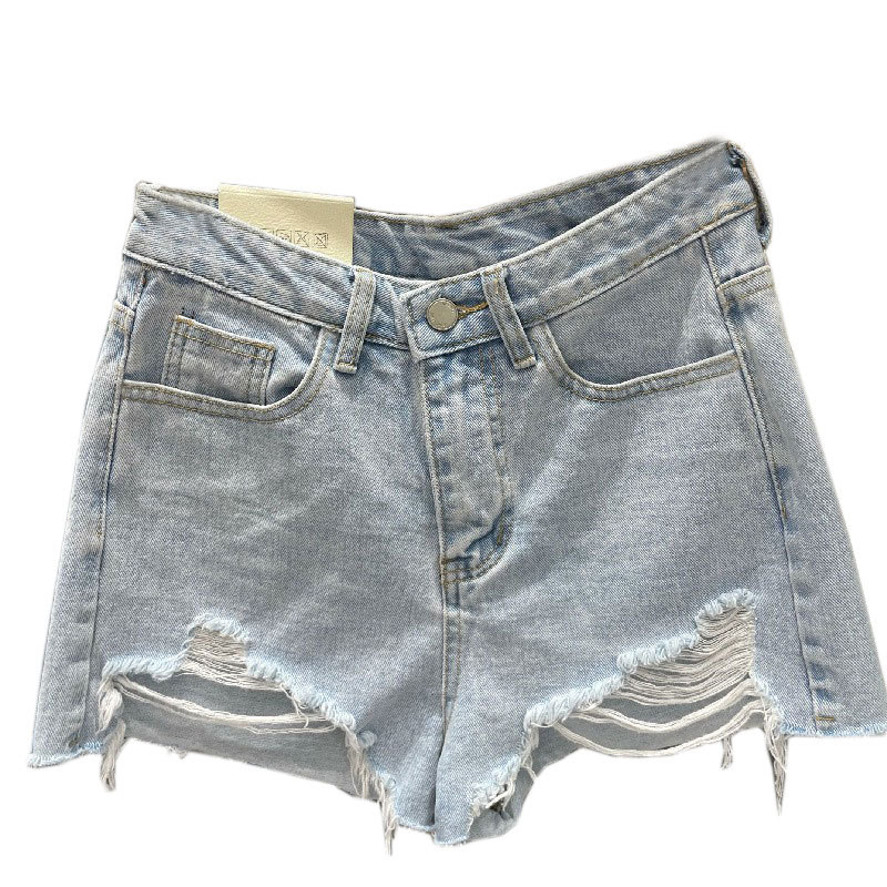 Shorts jeans Wurry para mulheres, vermelho online, nova versão coreana solta, linha A, calças quentes com buracos para o verão