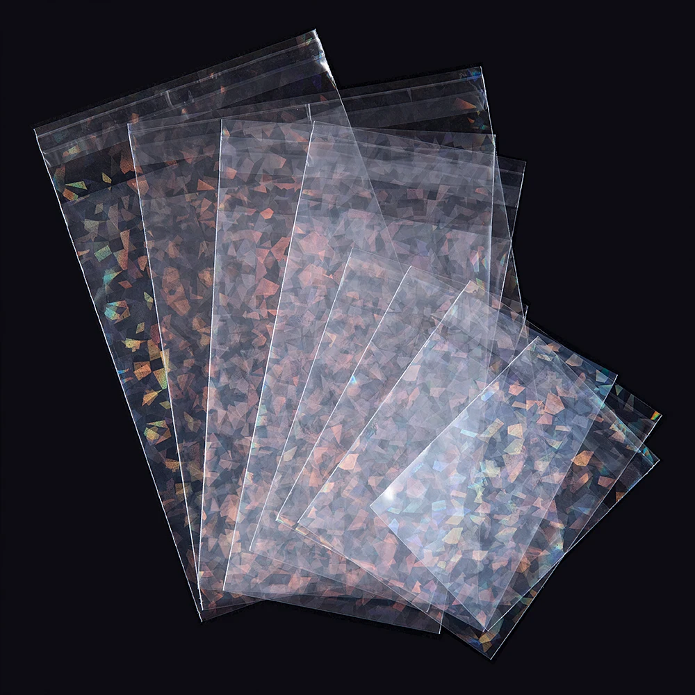 50pcs Holographic Laser Self Adhesive Bag Transparent Laser Fragment Plastic Pouch for Flash Badge Package Bag Card Sleeves