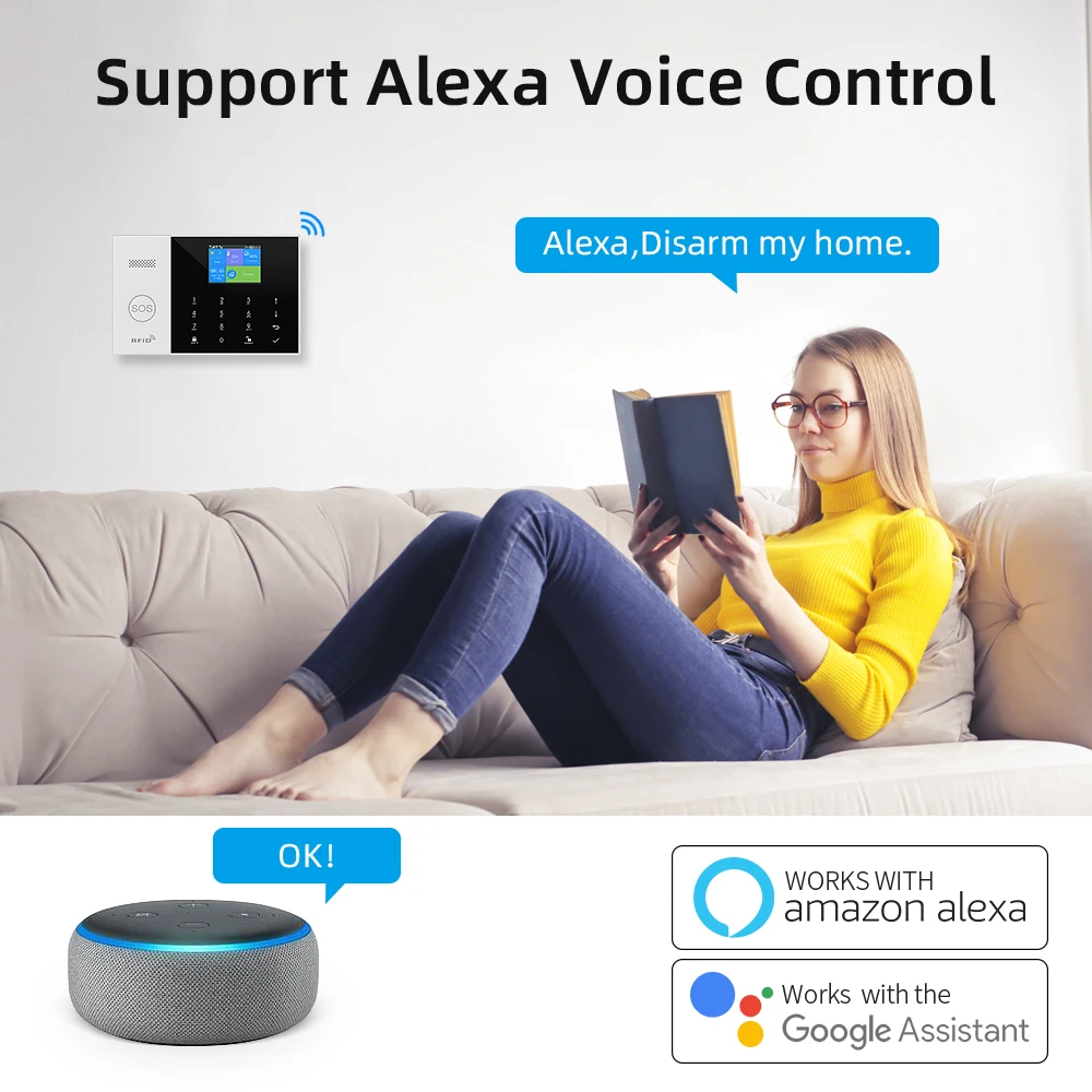 PGST ที่อยู่อาศัย Tuya สมาร์ท Gsm Wifi Alarm System สําหรับ Home Wireless Security Alarm House Smart Life App Control ทํางานร่วมกับ ALexa