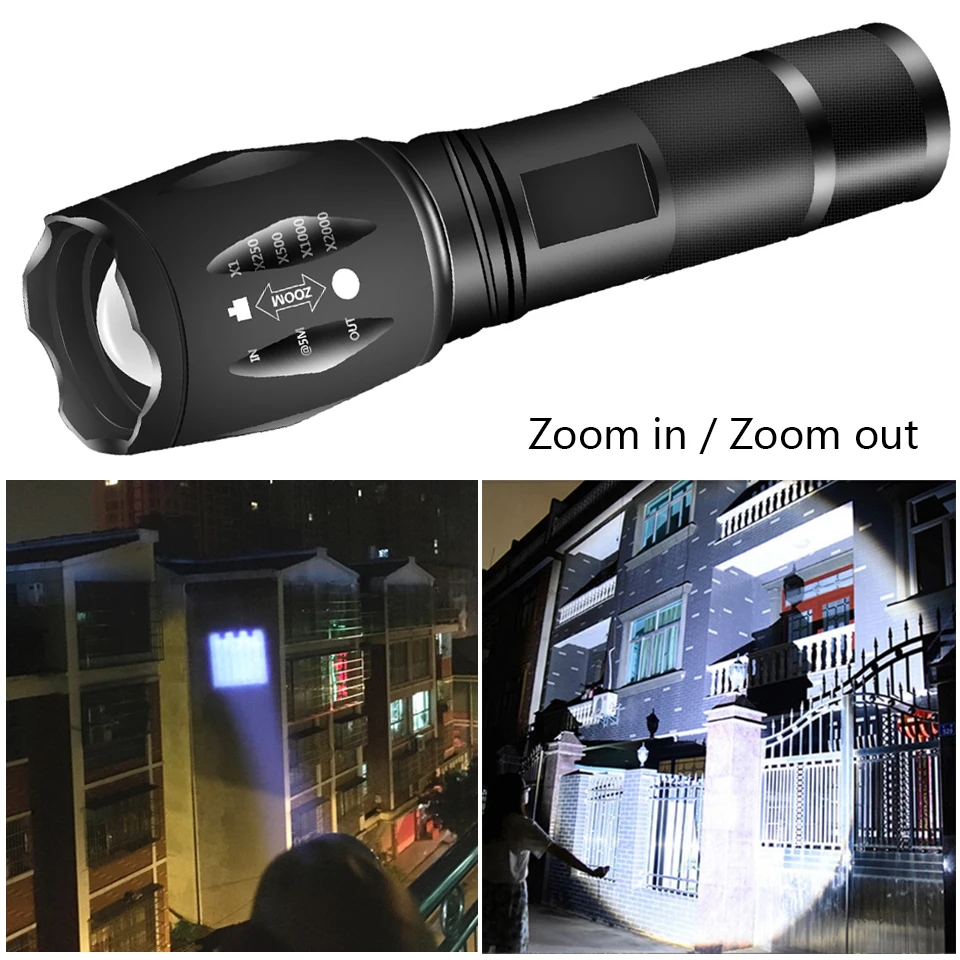 Linterna táctica LED de 8000 lúmenes, XM-L2 U3, portátil, de defensa personal, con zoom, 5 modos, ajustable, para acampar