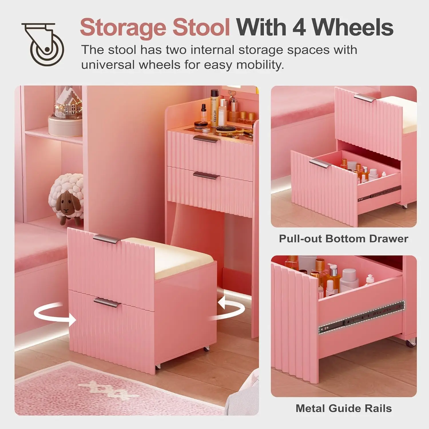 3 in 1 Small Vanity Desk with Plip Top Mirror,Makeup Vanity Set with Visible Glass Desktop,Compact Vanity with 3 Drawers,Storage