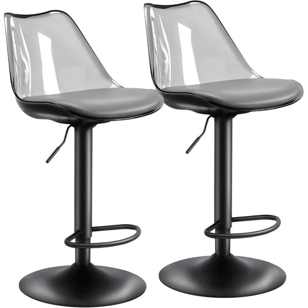 Modern Swivel Bar Stools Set of 2, Faux Leather Upholstered Counter Height Stools with Clear Acrylic Backrest, Adjustable Bar