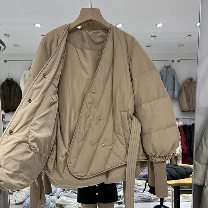 新しい高級デザインの女性の冬のダウンジャケット固体サッシコート女性 90 ホワイトダックフグダウンパーカー甘いオフィス生き抜く