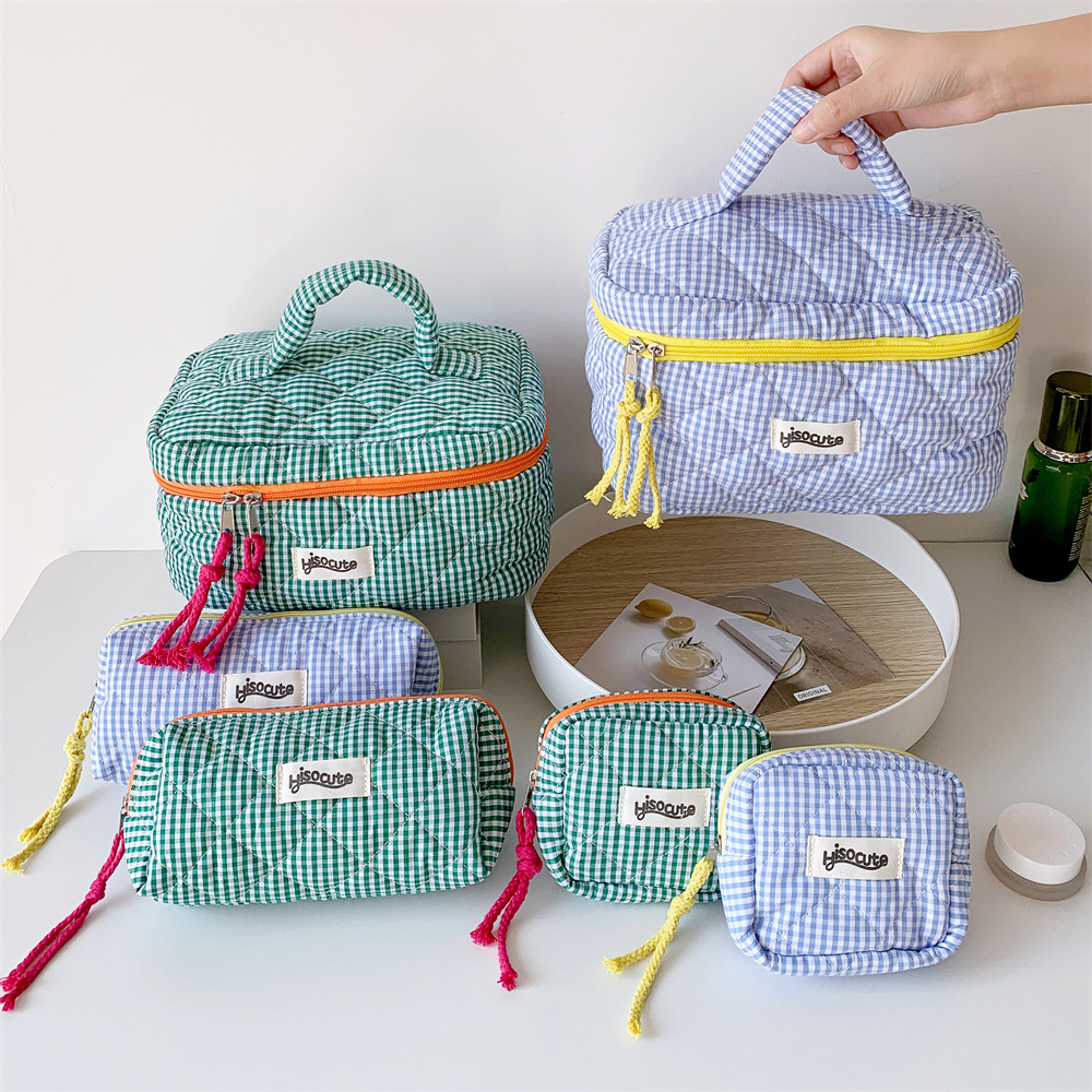 3 teile/satz Plaid Kosmetik Tasche Set Einfachen Stil Große Kapazität Tragbare Kosmetische Werkzeuge Lagerung Tasche für Home Badezimmer Kulturbeutel