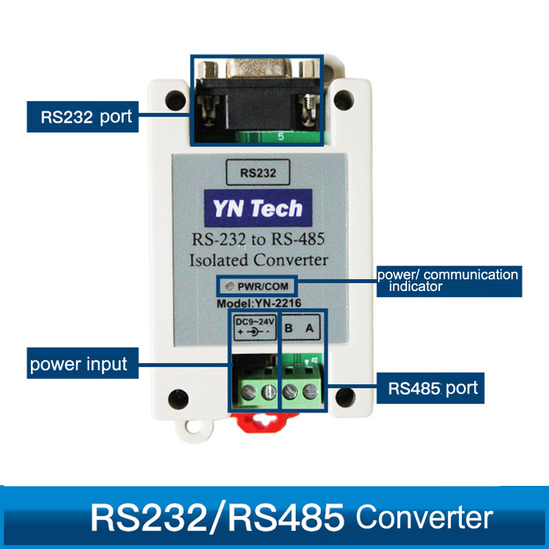 Geïsoleerde Actieve RS232 Om RS485 Bidirectionele Industriële Converter Bliksembeveiliging 9-24V