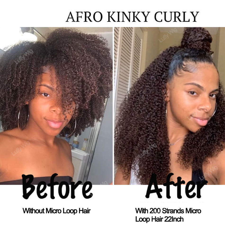 Luffy-Extensions de Cheveux Humains Brésiliens Remy à Double Proximité, Mèches Afro Crépues et Bouclées, 100%