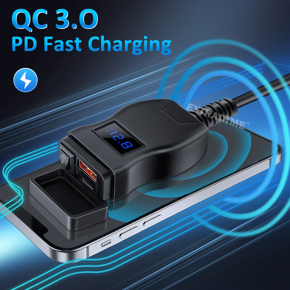 Extractme オートバイ USB 高速携帯充電器防水タイプ C ポートソケットコネクタ携帯電話電圧計デジタル充電