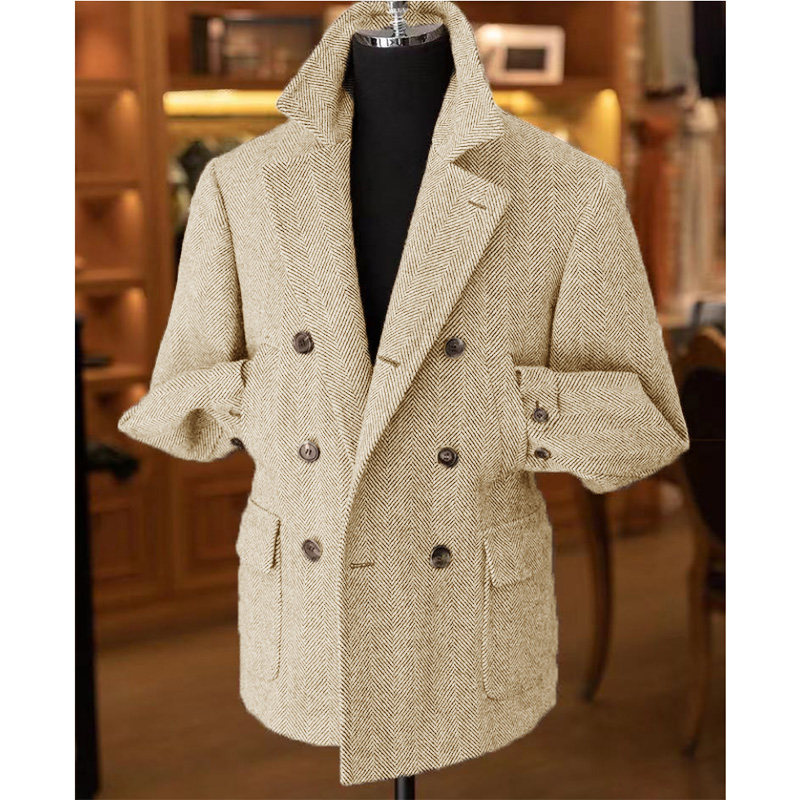 Chaqueta en espiga para hombre, nuevo estilo de primavera, abrigo cómodo y elegante a la moda, traje informal para hombre, traje con doble botonadura, cuello Vintage