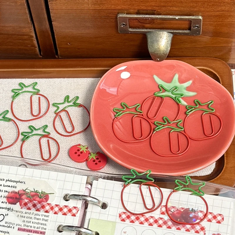 5pcs/set Red Retro Japanese Paper Clip Tomato Strawberry Cherry Scrapbook Paper Clip Book Page Memo Fixed Clips Student Supplies