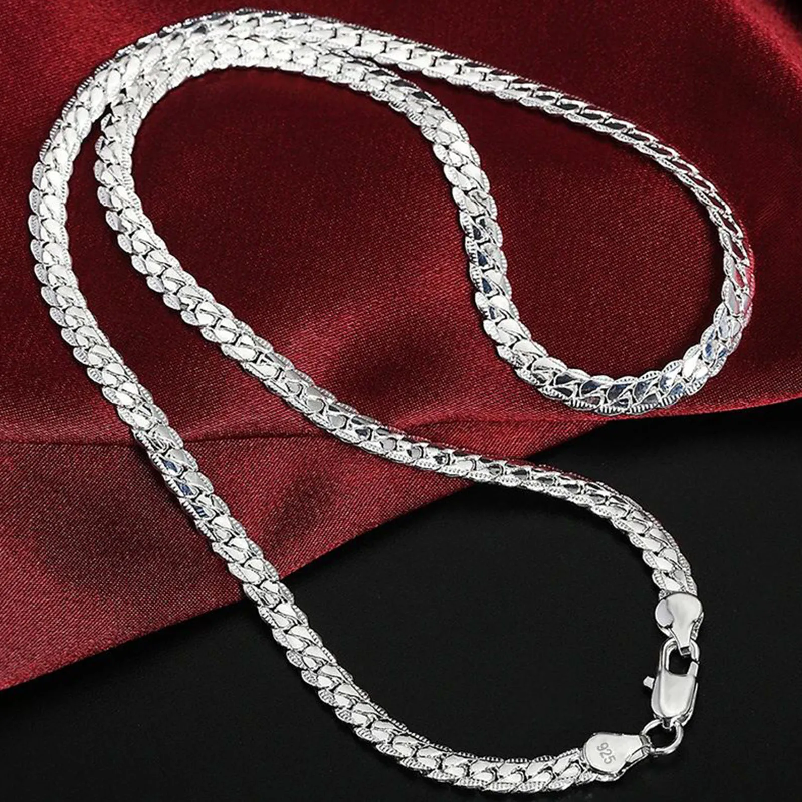 925 Sterling Zilver 8/16/18/20/22/24 Inch 6mm Side Chain ketting Armband Voor Vrouw Mannen Mode Charme Bruiloft Sieraden