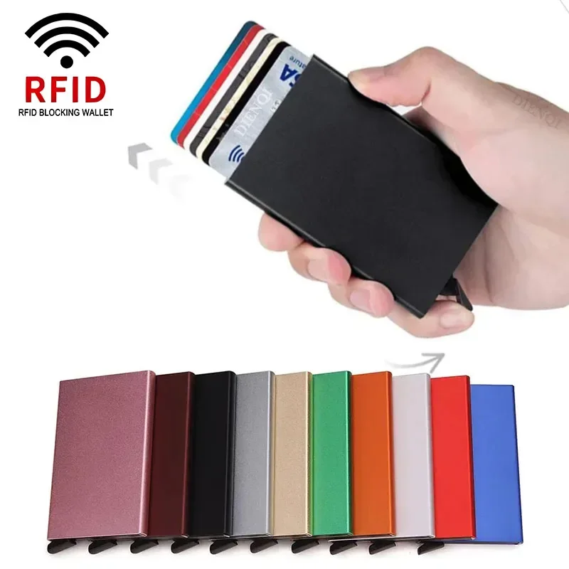 안티 Rfid 차단 ID 은행 금속 신용 카드 소지자 케이스 남여 얇은 슬림 스마트 지갑 남성 여성 팝업 미니멀리스트 미니 지갑