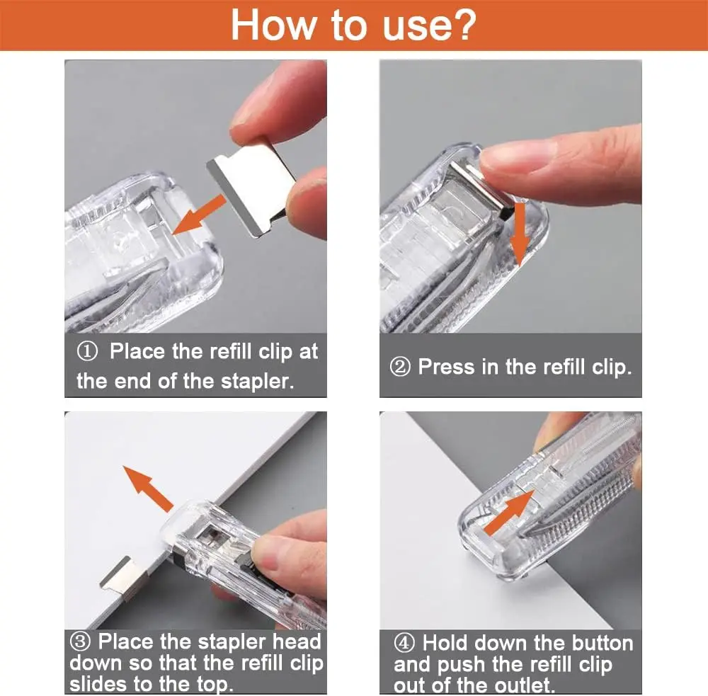 Push Stapler, Binder คลิปกระดาษ Clamps เครื่องเย็บกระดาษเดสก์ท็อป 50 ชิ้นสแตนเลสคลิปเติมสําหรับอุปกรณ์สํานักงานโรงเรียน