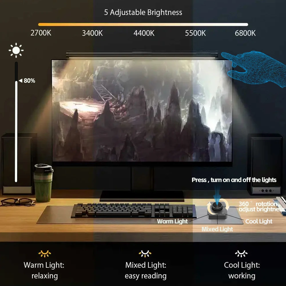 Barra de luz LED RGB para Monitor, barra Liaht, pantalla de Monitor, luz colgante, regulable continuo, luz de aprendizaje para juegos de trabajo, lámpara de ambiente RGB