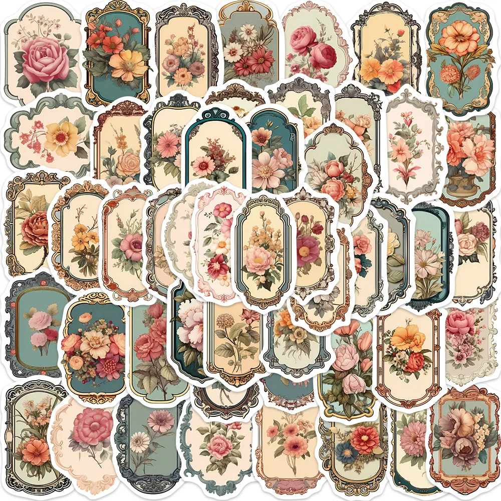 50 adesivi per graffiti con specchio floreale vintage, decorazione per chitarra, laptop, bagagli, adesivo impermeabile fai da te