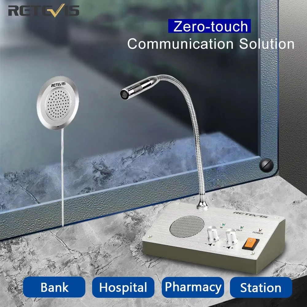 Retevis RT-9908 Dual Way Window Intercom System Bank Counter Interphone Two Way Intercom Intercom Bank Apotheke Tischmikrofon