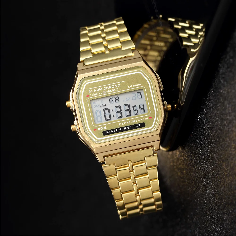 Luxus LED Digital Uhren für Männer Edelstahl Gold Splitter Elektronische Uhr Mode Business Herren Uhr relogios masculino