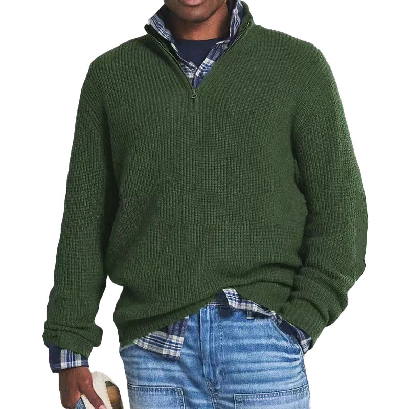 Outono inverno masculino meio zíper pulôveres de malha sólido mock neck casual camisola de malha masculina manga longa malhas soltas plus size