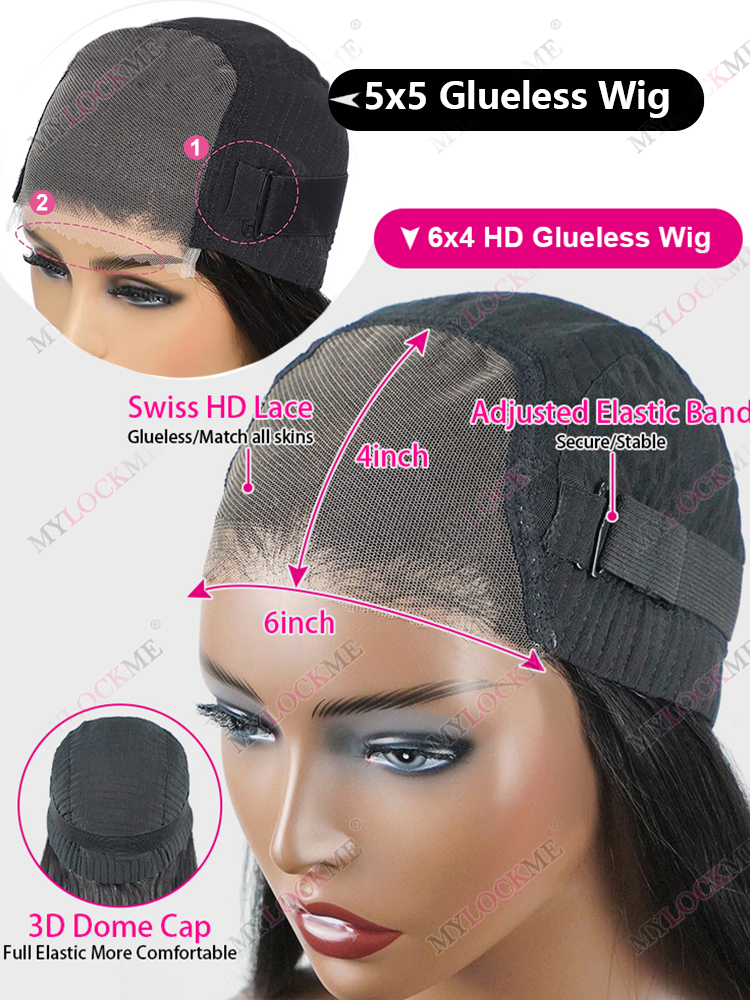 Leimlose Perücke, Echthaar, bereit zum Tragen, gewellt, 13 x 4 Spitzenfront, 6 x 4-Verschluss-Perücke, vorgezupfte Schmelzhäute, vorgebleichte Knoten