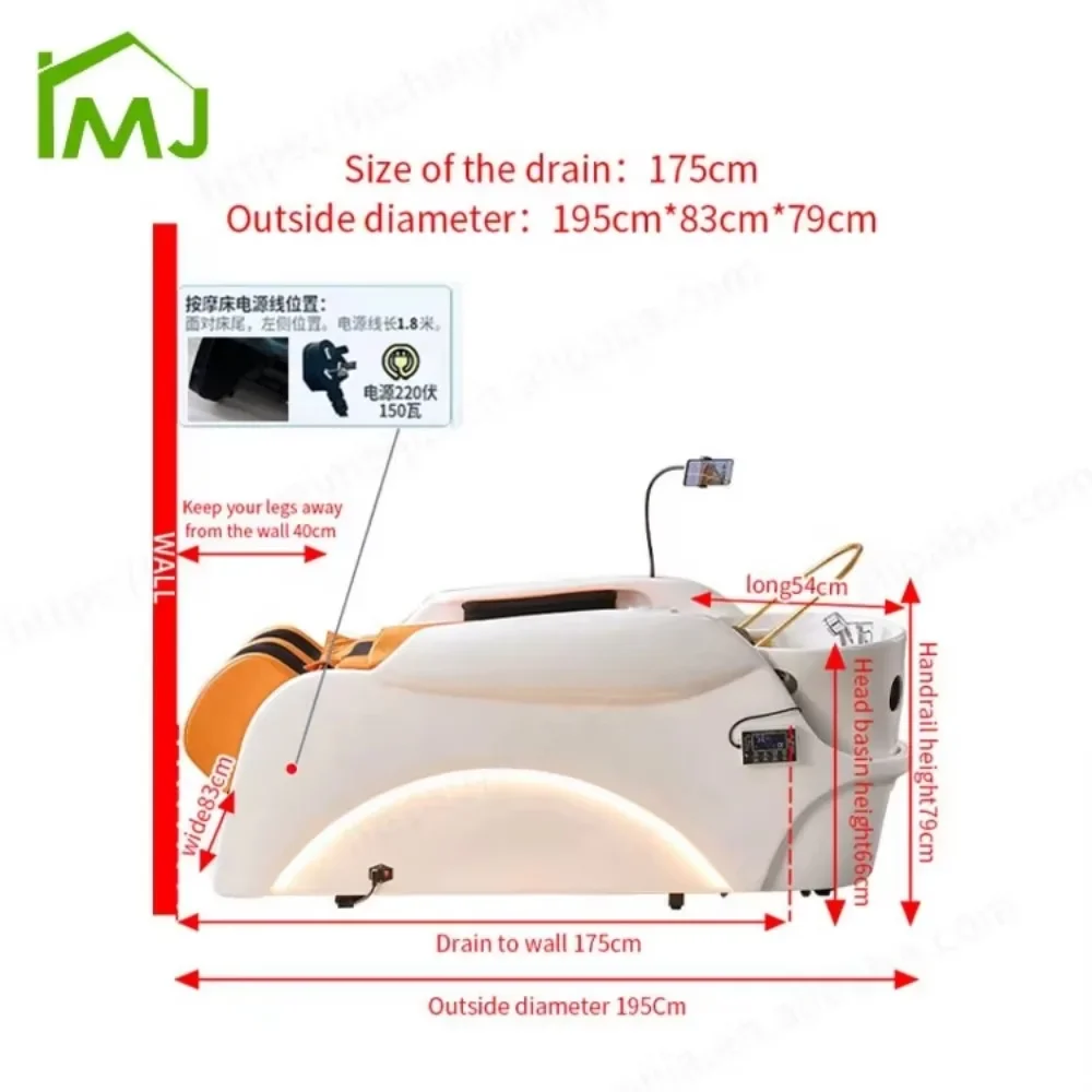 Factory Custom Haarwaskop Spa Salonstoel Elektrisch Massage Shampoo Bed voor Schoonheidssalon Salon Apparatuur Meubilair