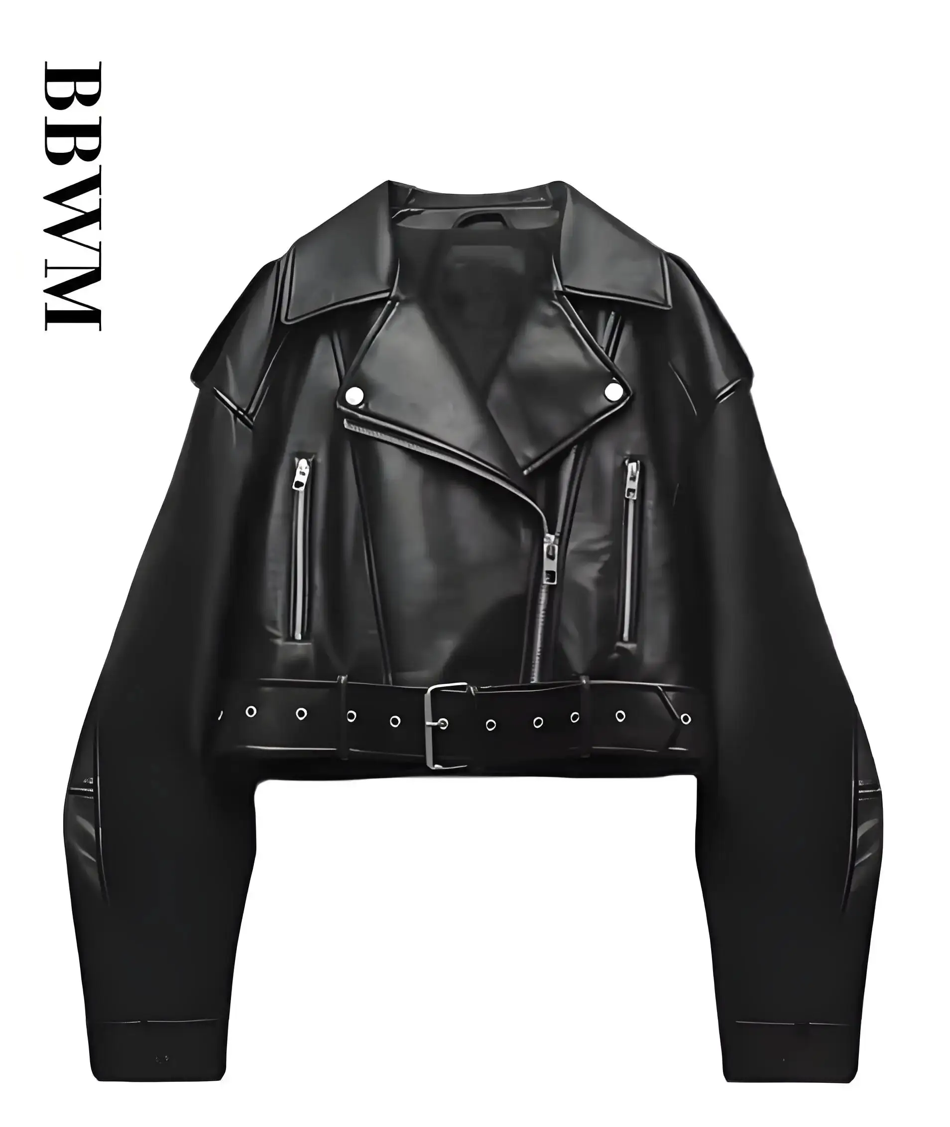 Giacca corta da donna oversize vintage in ecopelle allentata con cintura streetwear cappotto da motociclista retrò con cerniera femminile capispalla