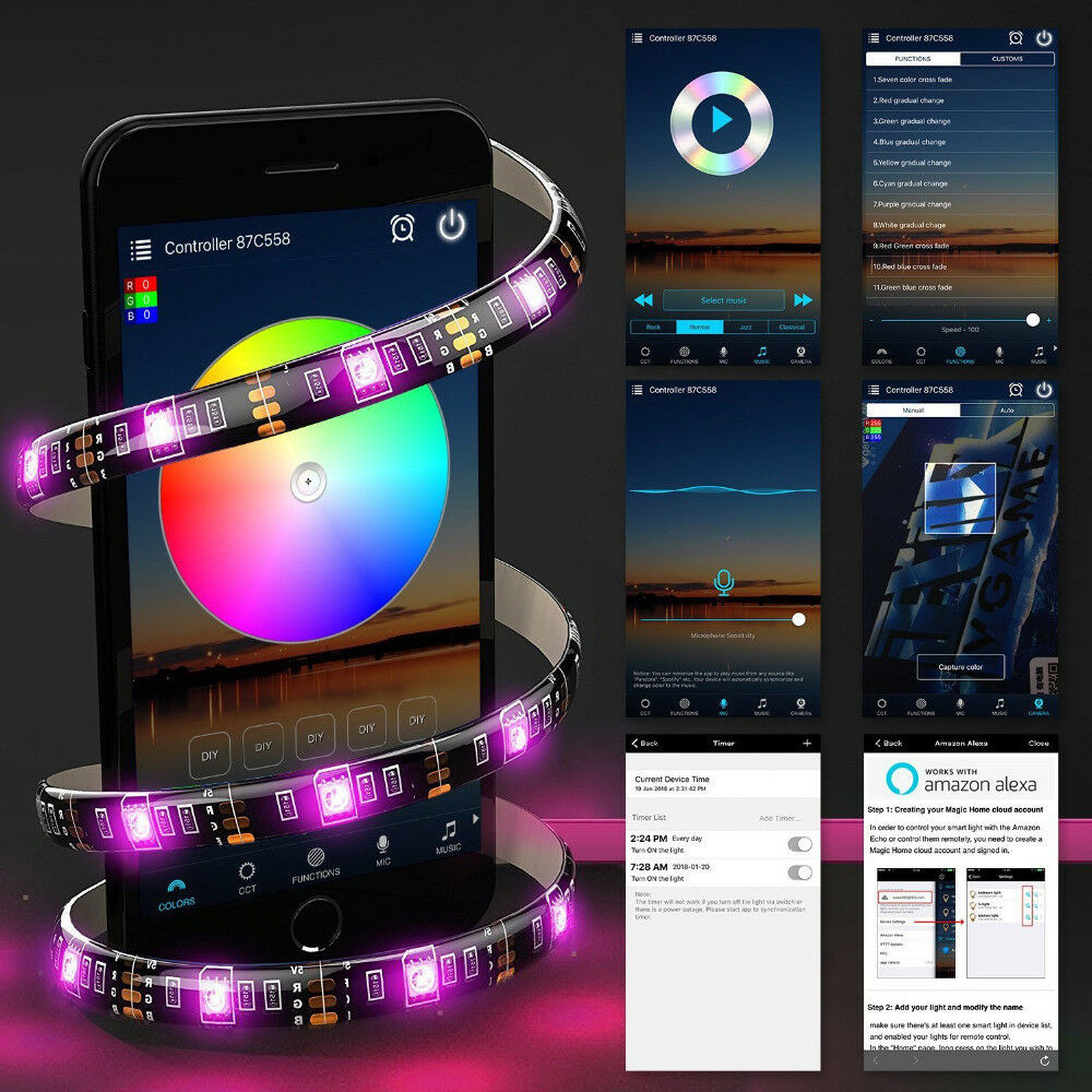 50RGB LEDライトベルト,カラフルなリモコン,Bluetooth,5v,TVバックライト,ムードライト,0.5m/1m/2m/3 4 5m