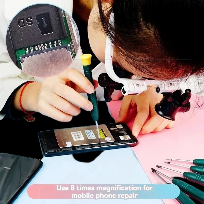 Lupa 8x/15x/23x joalheiro relojoeiro com luz led telescópica bandana lupa óculos de leitura lupas