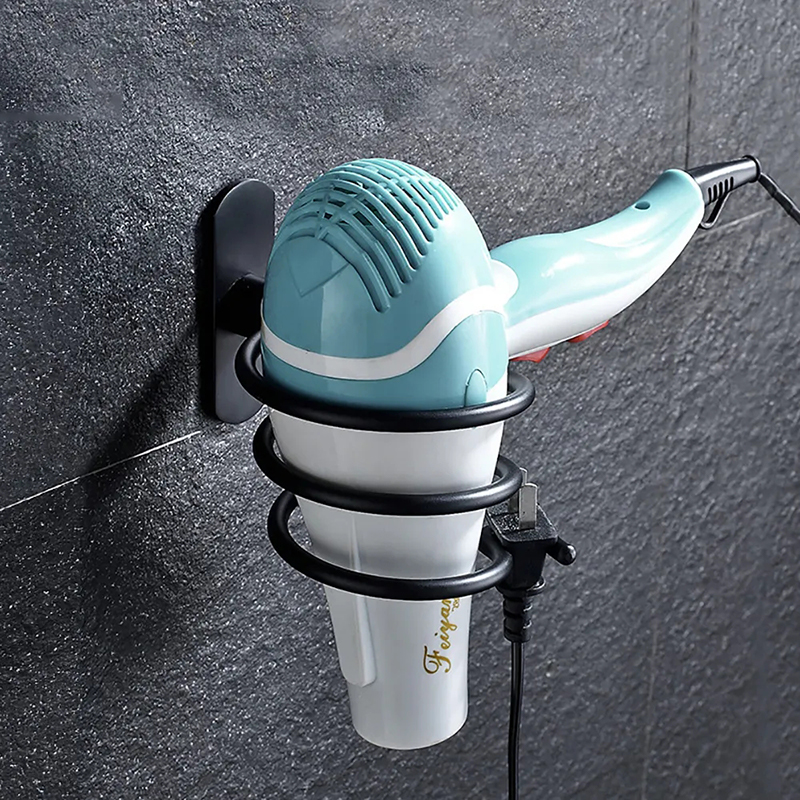Hair Dryer Holder Wall-mounted Nail-free Space Aluminum Spiral Three-color Storage Wall Shelf Bathroom Shelf Storage Accessories