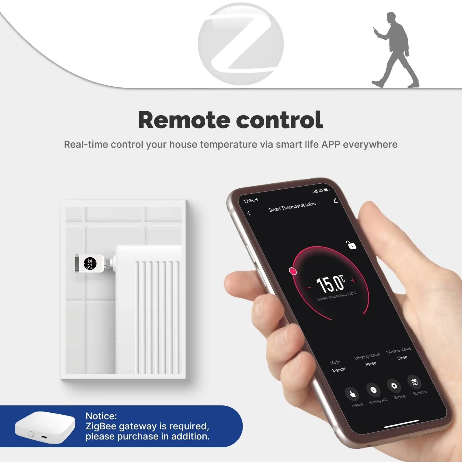 MOES Tuya-válvula termostática inteligente Zigbee para radiador, aplicación remota programable TRV, controlador de temperatura, compatible con Alexa y Google Home