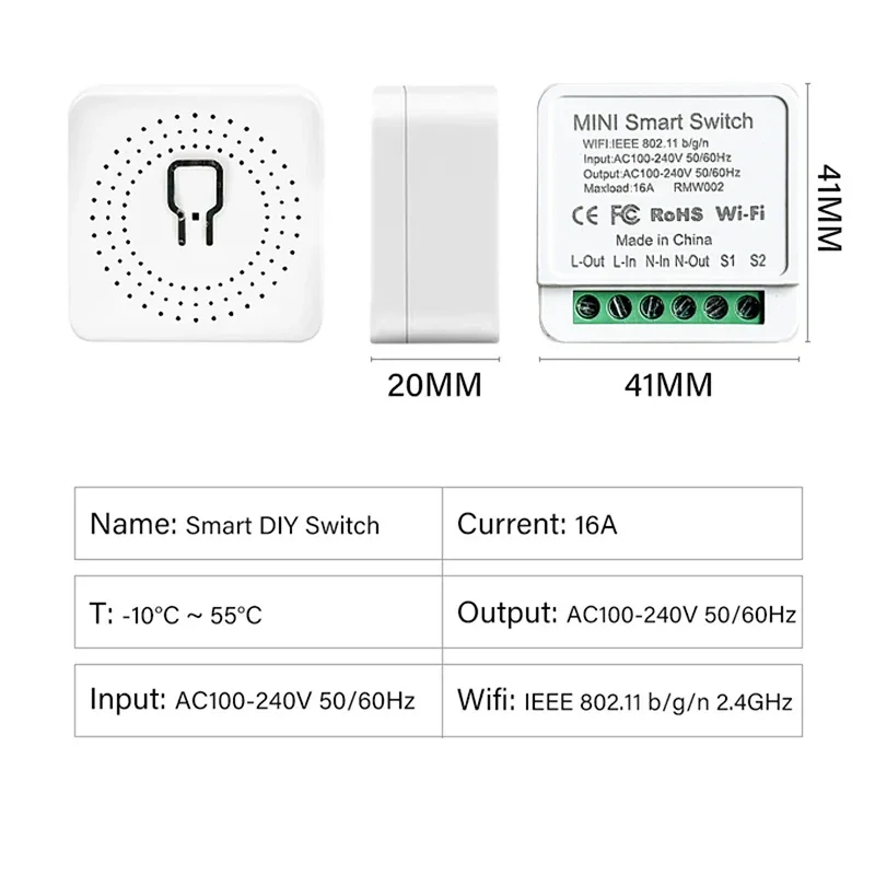 WiFi Smart Home Schakelaar Draadloos 16A/20A Relaismodule Afstandsbediening 2-wegbediening App Spraakbesturing Timer Alexa Google Home AC100-240V