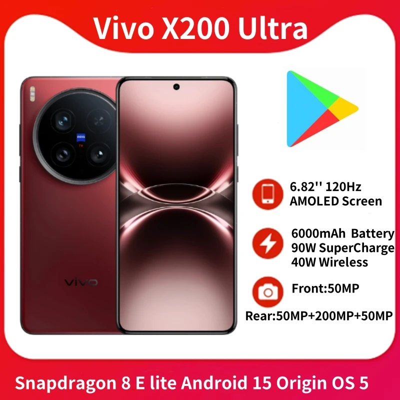 China Version VIVO X200 Ultra Original  Snapdragon 8 Elite 6.82Inch AMOLED 50MP 6000mAh 90W SuperVOOC 40W Wireless Charge NFC