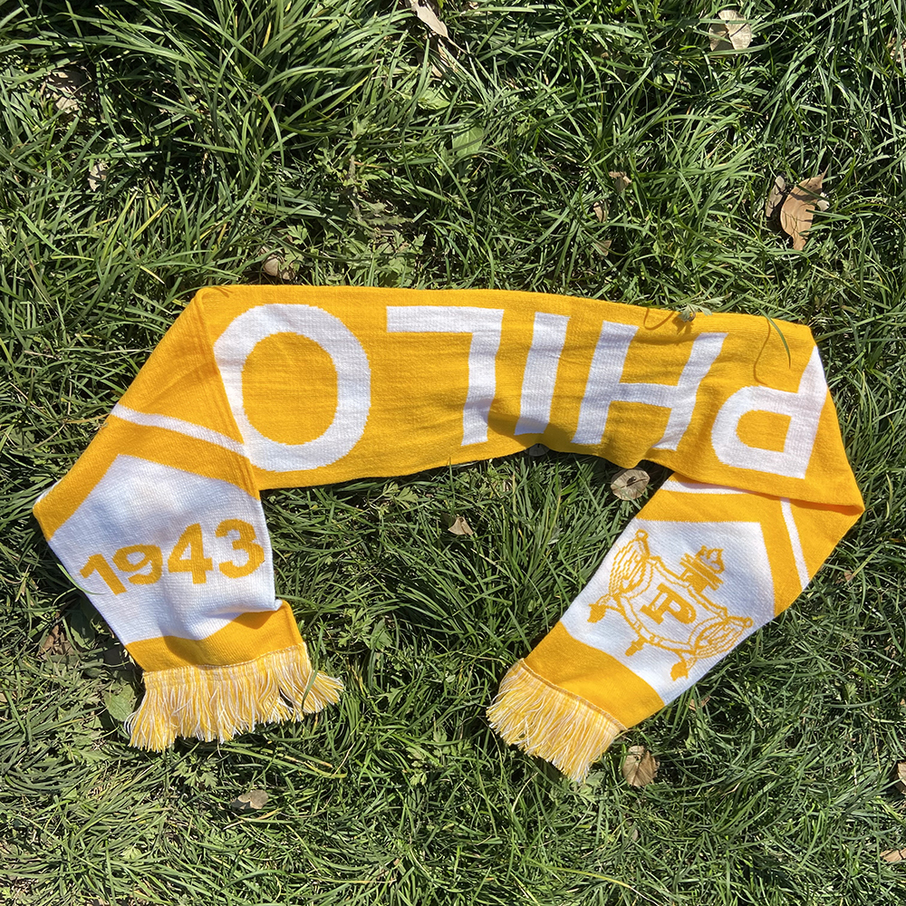 Philo 1943 conjunto bufanda y gorro de punto amarillo y blanco