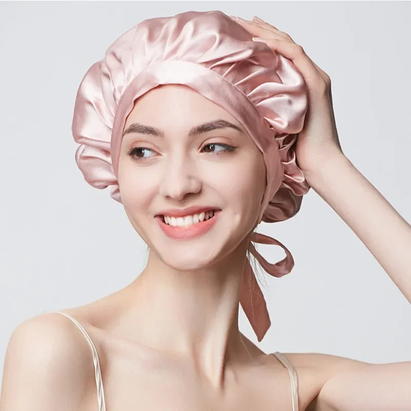Nguyên Chất Lụa Tóc Bonnets Cho Nữ Ngủ Nắp Cao Cấp Natual Lụa Ngủ Nắp Đêm Bonnet Mũ Bảo Vệ Tóc Băng Đô Cài Tóc Turban Gọng Đầu áo Tắm Len