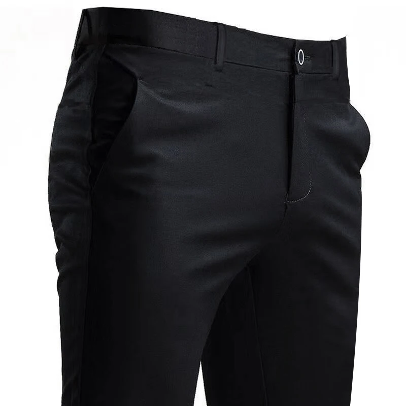 Herren-Anzughose, Stretch, intelligente Freizeithose, Tasche, einfarbig, gerade, tragbar, in voller Länge, für Zuhause, Arbeit, schwarze Anzughose