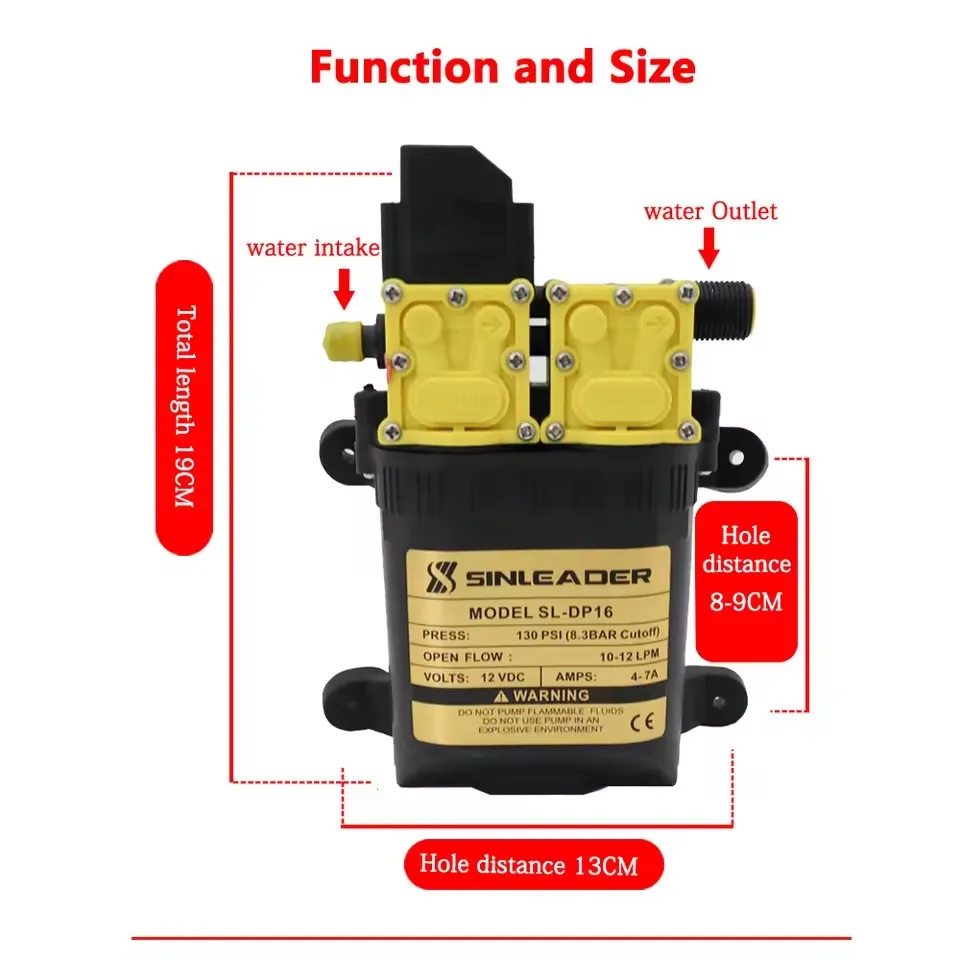 Pompe à eau électrique agricole haute pression 12V 7A 10L/min, pulvérisateur d'eau, puissance double cœur, électrique agricole
