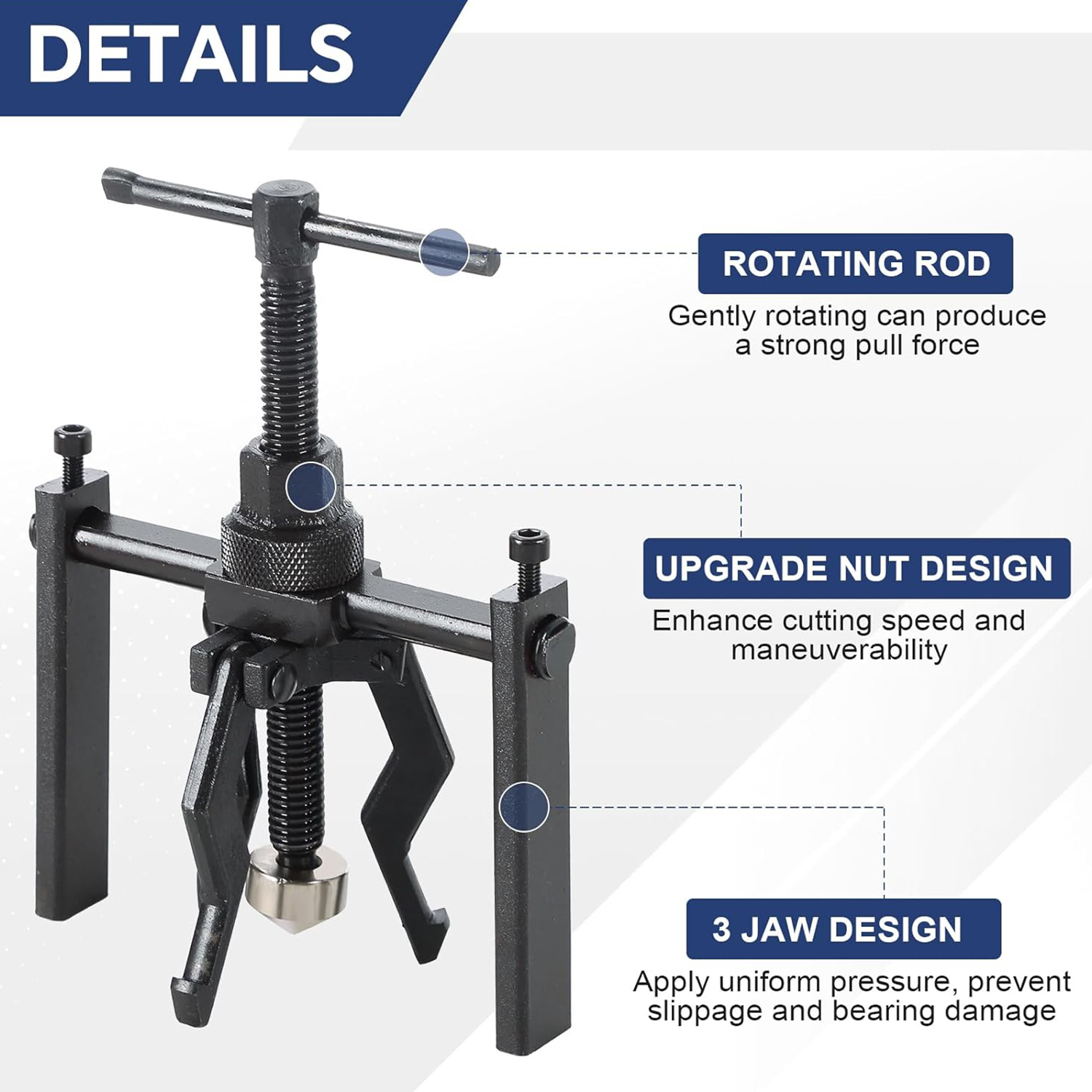 Extrator de rolamento de 3 garras, ferramenta de remoção automática, extrator de rolamento interno da roda, reparo automático, kit de ferramentas manuais, carro, motocicleta
