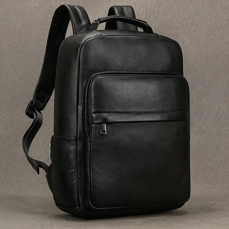 Hot Sale 15.6" Men Laptop Backpack Genuine Leather Waterproof Backpack Fashion Travel Bags School Bag Leather Bookbag Daypack