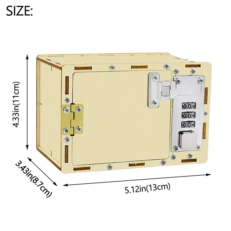 Diy lockbox cofre máquinas invenção experimento científico caixa de senha de madeira brinquedos para criança modelo de montagem fazer